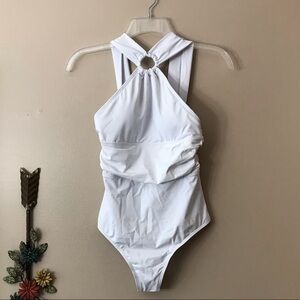 White Keyhole Halter One-Piece Swimsuit Sz Sm-NWOT